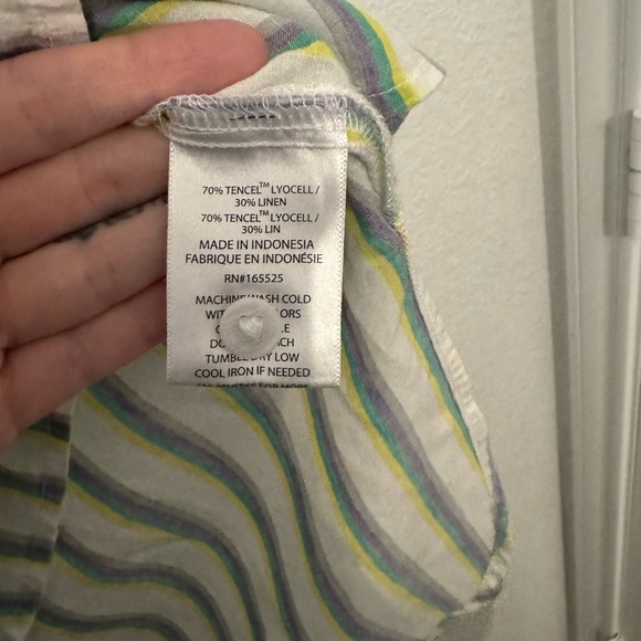 Lola & River Women's Classic Striped Button Down Shirt - Green and White - Picture 5 of 5